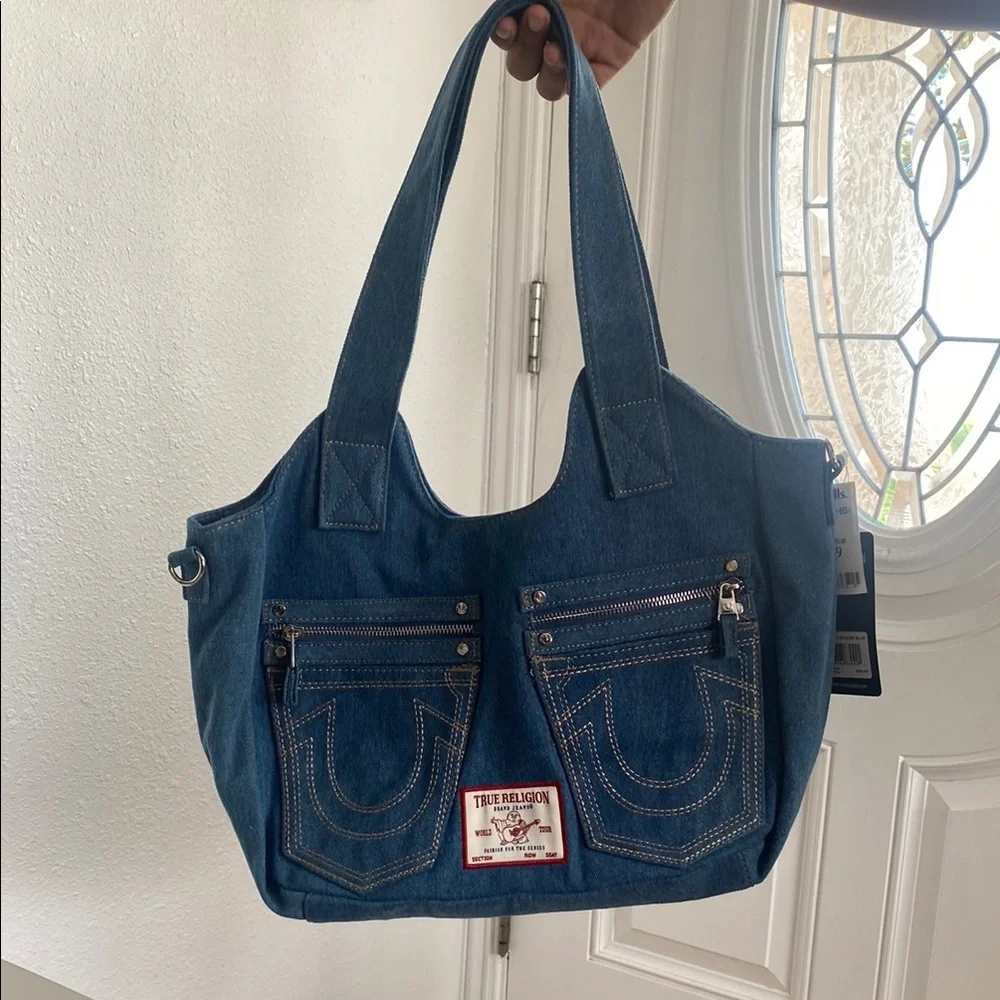 True Religion Blue Denim Tote with Slouchy Design - Picture 1 of 12